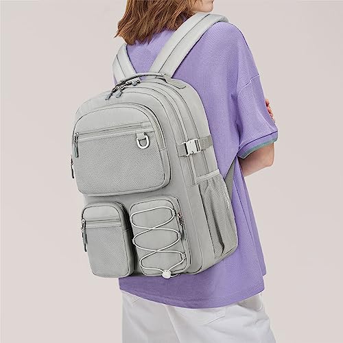 Lohol Water Resistant Daypack with Mulitiple Pockets for Travel Outdoor College, 15.6 inch Laptop Backpack for Men and Women (Grey