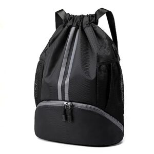 hoedia sports drawstring backpack - string swim gym bag with shoes compartment and wet proof pocket for women&men