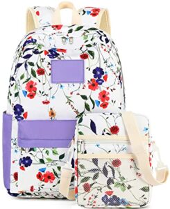 bluboon backpack for school girls primary school bag for kids teens casual daypack bag with crossbody purse messenger bag(purple floral)
