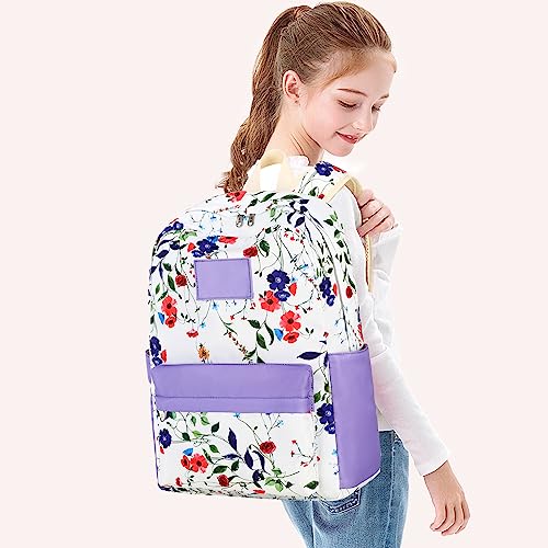 Bluboon Backpack for School Girls Primary School Bag for Kids Teens Casual Daypack Bag with Crossbody Purse Messenger Bag(Purple Floral)