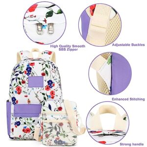 Bluboon Backpack for School Girls Primary School Bag for Kids Teens Casual Daypack Bag with Crossbody Purse Messenger Bag(Purple Floral)