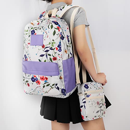 Bluboon Backpack for School Girls Primary School Bag for Kids Teens Casual Daypack Bag with Crossbody Purse Messenger Bag(Purple Floral)