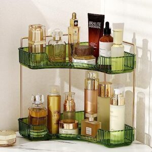 weidace corner bathroom counter organizer bathroom countertop shelf makeup organizer for vanity perfume tray for corner storage (2 tiers, green)