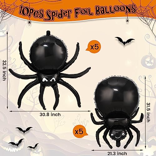 10 Pcs Spider Foil Balloons Halloween Decorations - 32.5" Black Spider Balloon 3D Realistic for Halloween Party Decorations Birthday Party Supplies for Home