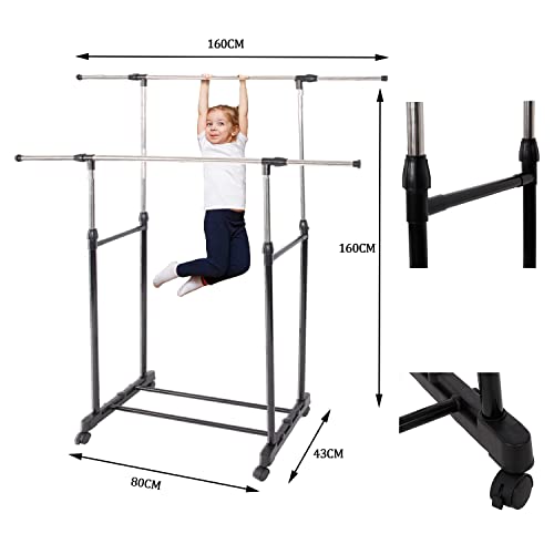 Small Clothing Rack for Hanging Clothes Wardrobe Rack Garment Rack Hanging Rack Rolling Closet with Wheels Double Rod Clothing Display Rack Cost Free of Storage Basket Cube Storage Bin (Garment Rack)