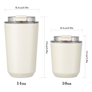 Puraville Insulated Tumblers with Lid, 10 oz Travel Coffee Mug Stainless Steel Vacuum Thermos Cup, Leak Proof Reusable Double Walled Coffee Tumbler for Iced and Hot Drinks,Cream