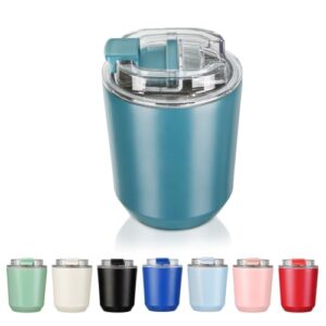 puraville insulated tumblers with lid, 10 oz travel coffee mug stainless steel vacuum thermos cup, leak proof reusable double walled coffee tumbler for iced and hot drinks,peacock blue