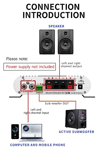 IXUFO 12V Mini Amplifier with 2.1 Channel Bass Subwoofer Output, 300 Watt Home Audio Music Stereo Hi-Fi Power Amp for PC TV Phone Car Vehicle B