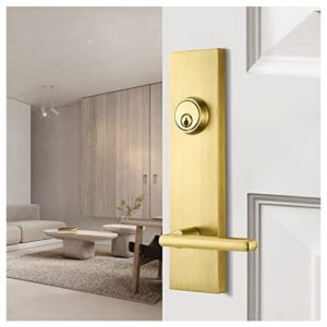 snbtla satin-brass front door handle - modern entry door lock set with deadbolt,exterior door lever 3 keys for left & right hand door (satin brass)