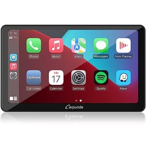 carpuride portable apple carplay wireless car stereo with light sensing - 10.1 inch ips touch screen car radio receiver with android auto, mirror link, bluetooth, voice control, aux, fm, gps