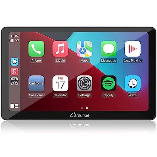 Carpuride Portable Apple Carplay Wireless Car Stereo with Light Sensing - 10.1 Inch IPS Touch Screen Car Radio Receiver with Android Auto, Mirror Link, Bluetooth, Voice Control, AUX, FM, GPS