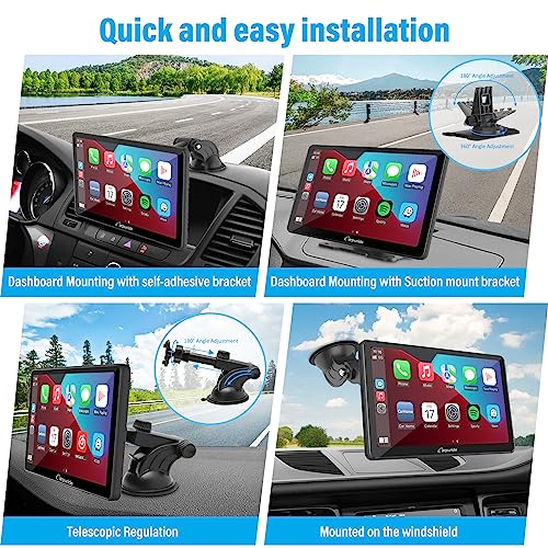 Carpuride Portable Apple Carplay Wireless Car Stereo with Light Sensing - 10.1 Inch IPS Touch Screen Car Radio Receiver with Android Auto, Mirror Link, Bluetooth, Voice Control, AUX, FM, GPS