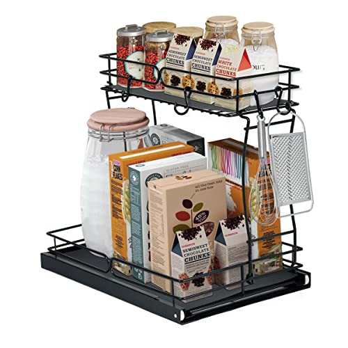 wiiAiloo Pull Out Cabinet Organizer 2 Tier Under Sink Cabinet Organizer Storage Shelf with Sliding Storage Basket for Kitchen Bathroom Laundry Room, Request at Least 11 inch Cabinet Opening