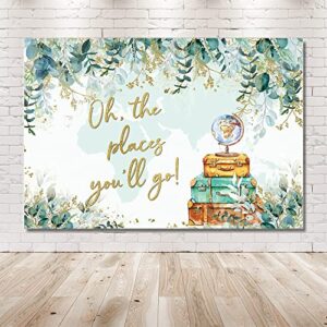 MEHOFOND 7x5ft Oh The Places You'll Go Backdrop Baby Shower Party Decorations Summer Greenery Eucalyptus Leaves Adventure Awaits Photography Background Photo Studio Props