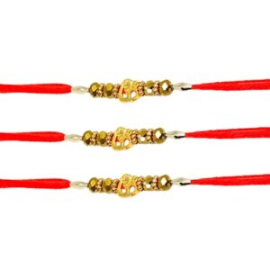 JAGMOR Set of 3 Assorted Colour Rakhi for Brothers Traditional Handmade Rakhi Set, Indian Festive Rakshabandhan Bro Bracelet Thread Rakhee Gift Set