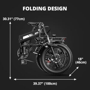 AMYET EB20 Electric Bike for Adults 1000W/ Peak 1500W Motor 48V/13AH Removable LG Battery Folding EBike Dual Shock Absorber Suspension 20''Fat Tire Ebike Electric Bike (Black)