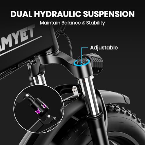 AMYET EB20 Electric Bike for Adults 1000W/ Peak 1500W Motor 48V/13AH Removable LG Battery Folding EBike Dual Shock Absorber Suspension 20''Fat Tire Ebike Electric Bike (Black)