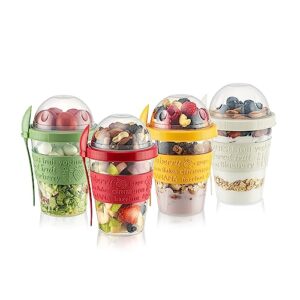 sumela overnight oats containers with lids & spoon, meal prep yogurt containers, parfait cups with lids, large capacity crunch cup, 20 oz bpa free reusable cups(set of 4)