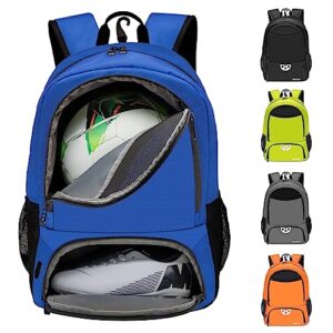 mkour soccer bag-soccer backpack for football basketball volleyball, soccer bags with ball compartment and ball holder (royal blue)