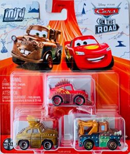 disney cars on the road mini racers road warriors 3-pack with rumbler lightning mcqueen, rumbler mater and chieftess