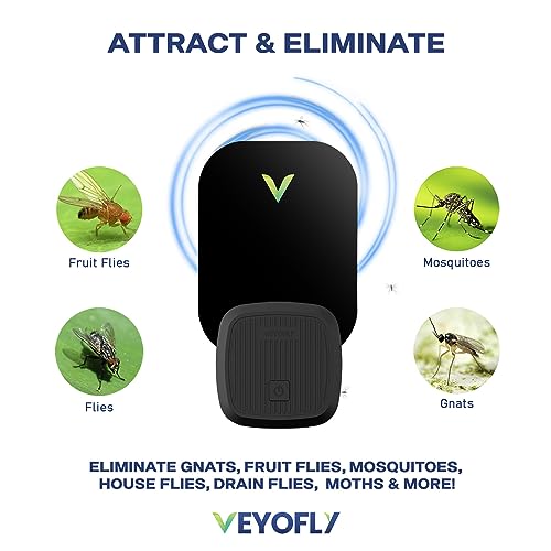 VEYOFLY Flying Insect Trap for Indoors - Plug-in Fly Traps: Catch Fruit Flies, Mosquitoes, Gnats, Moths & Other Insects with UV Light and Sticky Board - Gnat Killer for Home. (2-PK Device Black)