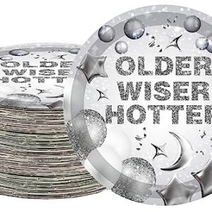 50 Pcs Older Wiser Hotter Party Supplies,Older Wiser Hotter Paper Plates 7" Silver Party Dessert Plates for 30th 40th 50th 60th 70th 80th Birthday Party Fun Party Disco Birthday Party Decorations