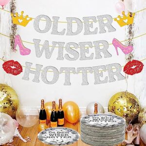 50 Pcs Older Wiser Hotter Party Supplies,Older Wiser Hotter Paper Plates 7" Silver Party Dessert Plates for 30th 40th 50th 60th 70th 80th Birthday Party Fun Party Disco Birthday Party Decorations