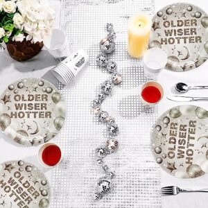 50 Pcs Older Wiser Hotter Party Supplies,Older Wiser Hotter Paper Plates 7" Silver Party Dessert Plates for 30th 40th 50th 60th 70th 80th Birthday Party Fun Party Disco Birthday Party Decorations