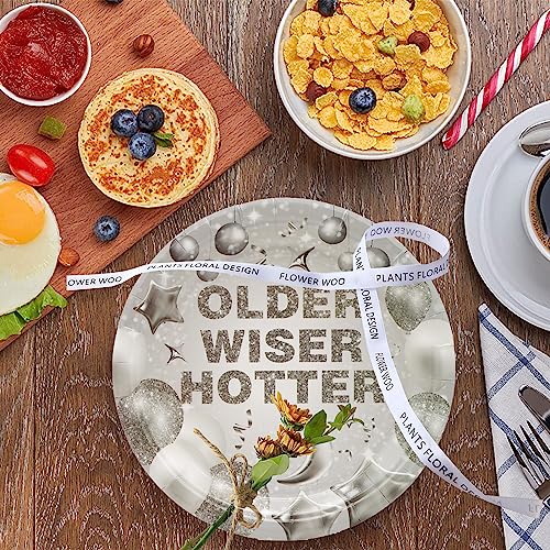 50 Pcs Older Wiser Hotter Party Supplies,Older Wiser Hotter Paper Plates 7" Silver Party Dessert Plates for 30th 40th 50th 60th 70th 80th Birthday Party Fun Party Disco Birthday Party Decorations