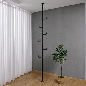black clothing rack drying racks ，adjustable laundry pole clothes drying rack coat hanger diy floor to ceiling tension rod storage organizer for indoor, balcony - black
