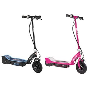 razor e100 electric scooter for kids ages 8+ - 8" pneumatic front tire, hand-operated front brake, up to 10 mph and 40 min of ride time & 13111261 e100 electric scooter32.5 x 16 x 36