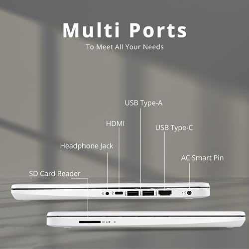 HP 2022 14-inch HD Laptop, Intel Celeron N4020, 16GB RAM, 64GB Storage, Win 11, Thin & Portable, 4K Graphics, One Year of Microsoft 365, Snowflake White, 32GB Snowbell USB Card