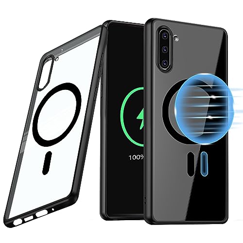 Guizzcg for Samsung Galaxy Note 10 Magnetic Case (6.3-inch) [Compatible with Magsafe] Soft TPU Bumper + Clear Back Slim Shockproof Drop Protection,Black