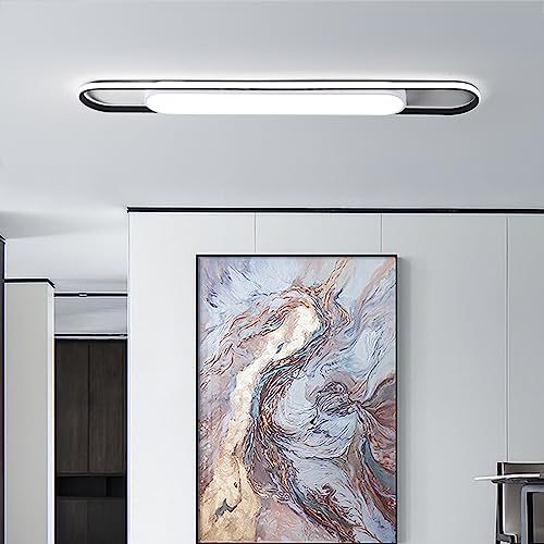 Naroume Modern LED Ceiling Light,47.8'' Flush Mount Lamp,98W Metal Chandelier Lighting Fixture for Living Room Bedroom Dining Office Hallway Aisle (White Light) (NRM-Light 02-WH-BK-120)