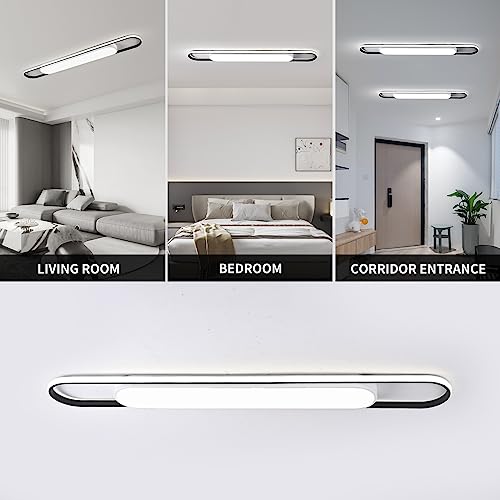 Naroume Modern LED Ceiling Light,47.8'' Flush Mount Lamp,98W Metal Chandelier Lighting Fixture for Living Room Bedroom Dining Office Hallway Aisle (White Light) (NRM-Light 02-WH-BK-120)