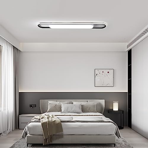 Naroume Modern LED Ceiling Light,47.8'' Flush Mount Lamp,98W Metal Chandelier Lighting Fixture for Living Room Bedroom Dining Office Hallway Aisle (White Light) (NRM-Light 02-WH-BK-120)