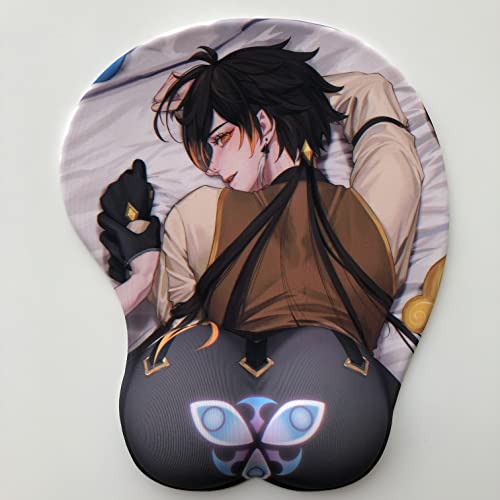 Genshin Mouse Pad Zhongli Silicone Gel Gaming 3D Anime Genshin Impact Mice Pad with Wrist Rest Support Play mat (Pink)