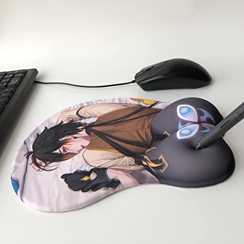 Genshin Mouse Pad Zhongli Silicone Gel Gaming 3D Anime Genshin Impact Mice Pad with Wrist Rest Support Play mat (Pink)