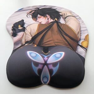 Genshin Mouse Pad Zhongli Silicone Gel Gaming 3D Anime Genshin Impact Mice Pad with Wrist Rest Support Play mat (Pink)