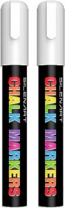 silenart white liquid chalk markers - chalk markers white - white dry erase markers pen - for chalkboard signs, windows, blackboard, glass - 3-6mm chisel tip, 3mm fine tip