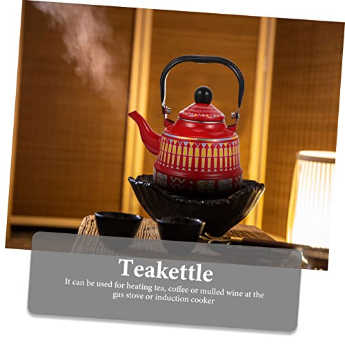 Retro Enamel Teakettle Teapot Green Tea Kettle Enamel Tea Kettle Tea Kettles Stovetop Tea Supply Stovetop Tea Kettle Red Handle Ancient Clock Handle Stovetop Kettle