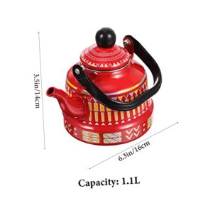 Retro Enamel Teakettle Teapot Green Tea Kettle Enamel Tea Kettle Tea Kettles Stovetop Tea Supply Stovetop Tea Kettle Red Handle Ancient Clock Handle Stovetop Kettle