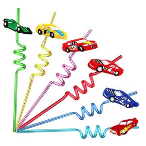 24 race car party favors reusable drinking straws for kids boys racecar wheels birthday decorations two fast party supplies drinking markers