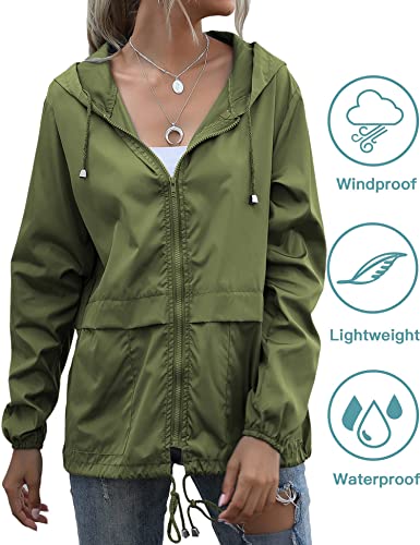 Lightweight Rainwear,Waterproof Active Outdoor Cycling Hiking Rain Jacket Army Green XL