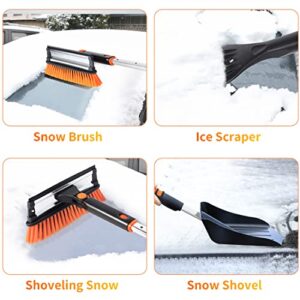 6 in 1 Snow Brush, Extendable Snow Shovel for Car, 46'' Ice Scraper & Squeegee with Foam Grip for Driveway, Detachable Snow Removal Broom for Auto SUV Truck Window