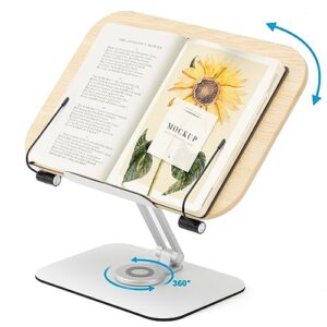 book stand for reading, 360° rotate height & angle adjustable ergonomic reading stand with page clips, reliable aluminum alloy book holder for textbook, recipe, cook book, music sheet, tablet