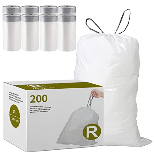 Displayforever Code R Trash Bags Compatible with Code R Custom Fit Drawstring Trash Bags | 200 Count 2.6 Gallon / 10 Liter 1.2 Mil | White Heavy Duty Drawstring Garbage Liners