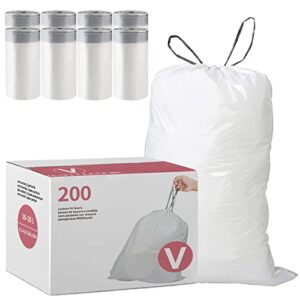 displayforever code v trash bags compatible with code v custom fit drawstring trash bags | 200 count 4.2-4.8 gallon / 16-18 liter 1.2 mil | white heavy duty drawstring garbage liners