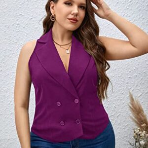 Floerns Women's Plus Size Lapel Collar Sleeveless Button Front Vest Blazer Purple 1XL
