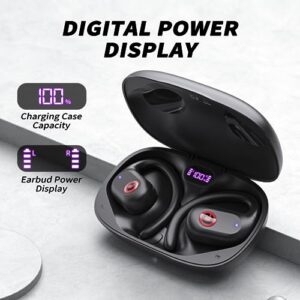 PSIER Open Ear Headphones, Wireless Earbuds 40Hrs Battery Life with LED Digital Display Bluetooth 5.3 Headphones Premium Stereo Sound Open Ear Earbuds with Earhooks Workout Headphones